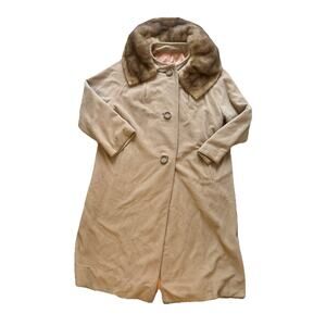 Vintage 1950's KASHMIRACLE By Wellington Tan Women's COAT Faux Cashmere & Fur